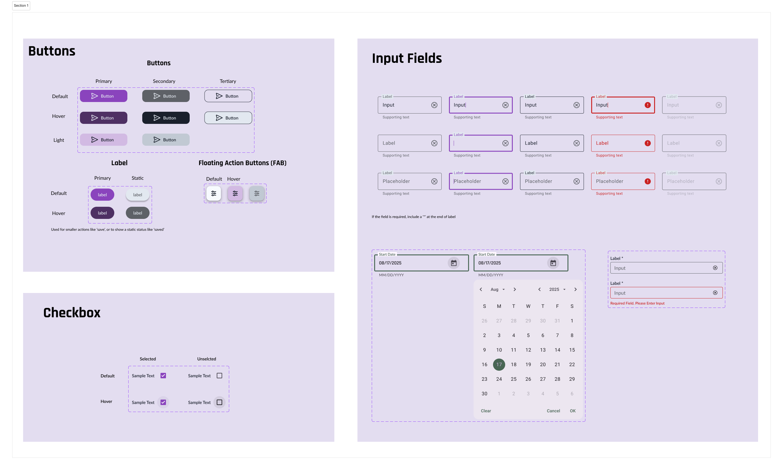 Components: Buttons, Text fields, Checkboxes